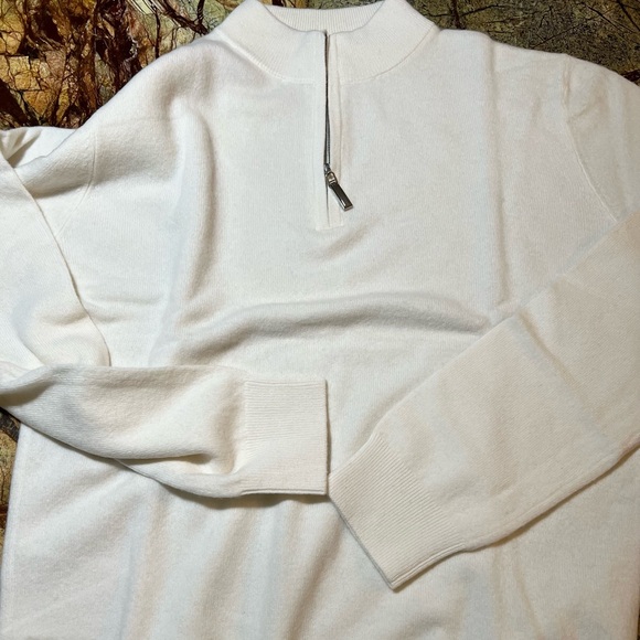 Merino wool men’s sweater 1/4 zip cream color Size Medium men’s fit unisex - Picture 4 of 8